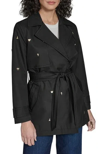 Karl Lagerfeld Embellished Trench Coat In Black