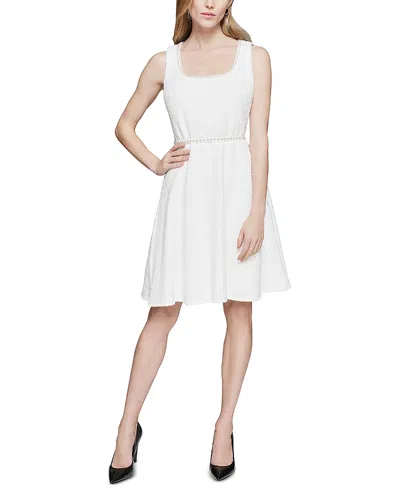 Karl Lagerfeld Embellished Tweed Dress In Soft White