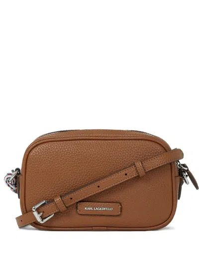 Karl Lagerfeld Embellishment-logo Cross Body Bag In Brown