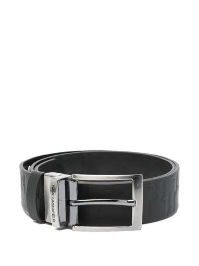 Karl Lagerfeld Embossed-buckle Belt In Black