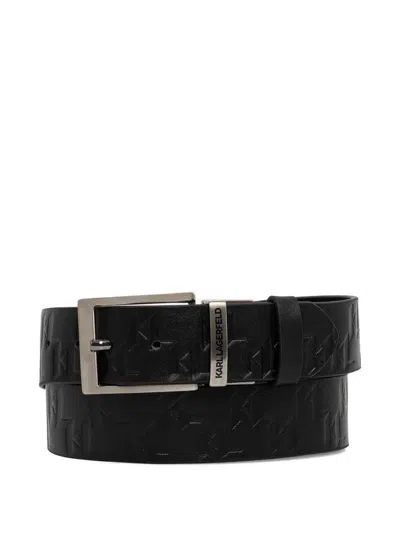 Karl Lagerfeld Embossed Buckle Belt In Black