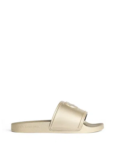 Karl Lagerfeld Embossed Logo Slides In Gold