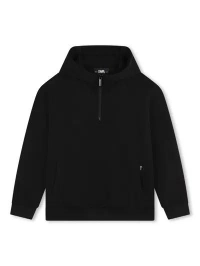 Karl Lagerfeld Kids' Embossed-logo Zip-fastening Hoodie In Black