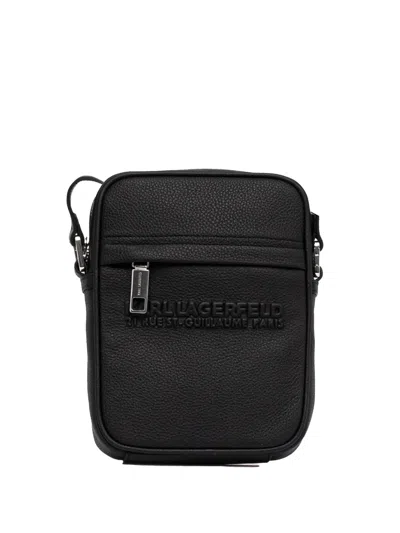 Karl Lagerfeld Embossed-logo Zip Messenger Bag In Black