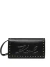 Karl Lagerfeld Embossed Studded Wallet On Strap In Black
