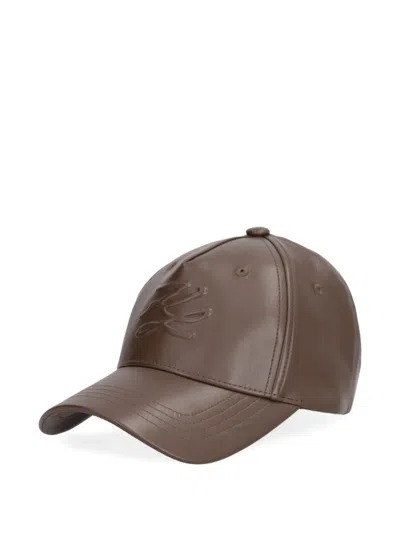 Karl Lagerfeld Embossed-logo Leather Baseball Cap In Brown