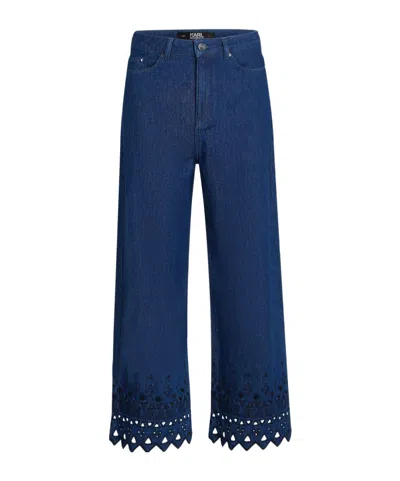 Karl Lagerfeld Embroidered Ankle Jeans In Blue