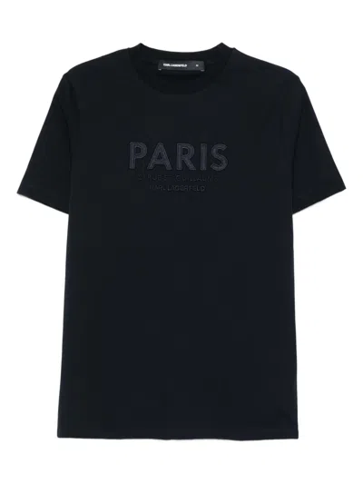 Karl Lagerfeld Embroidered Cotton T-shirt In Black