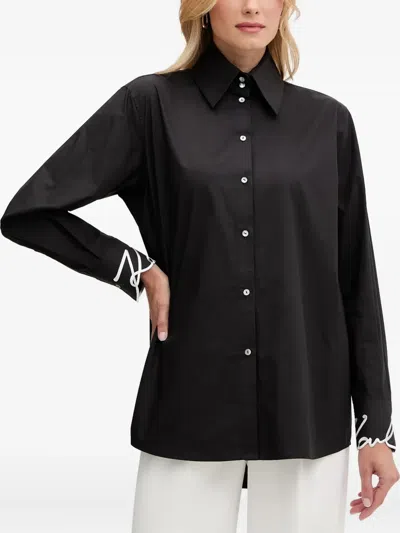 Karl Lagerfeld Embroidered-cuff Shirt In Black