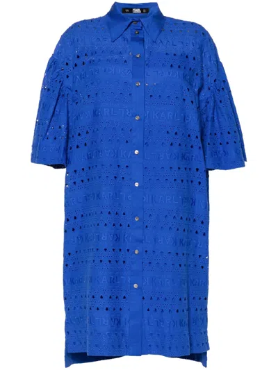 Karl Lagerfeld Embroidered-design Shirt Dress In 蓝色