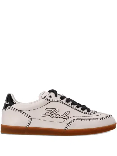 Karl Lagerfeld Embroidered Leather Sneakers In White