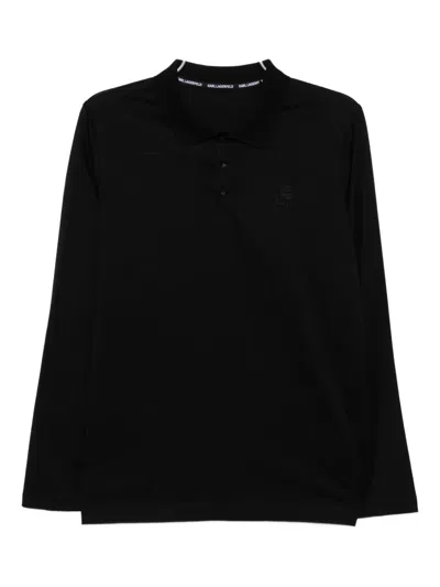 Karl Lagerfeld Embroidered-logo Cotton Polo Shirt In Black