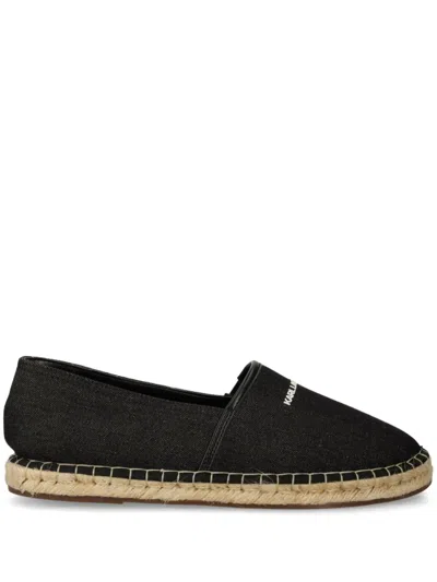 Karl Lagerfeld Embroidered Logo Denim Espadrilles In Black