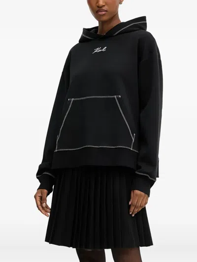 Karl Lagerfeld Embroidered-logo Hoodie In Black