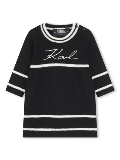 Karl Lagerfeld Babies' Embroidered-logo Knitted Dress In Black