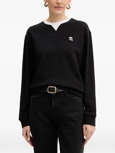Karl Lagerfeld Embroidered-logo Sweatshirt In Black