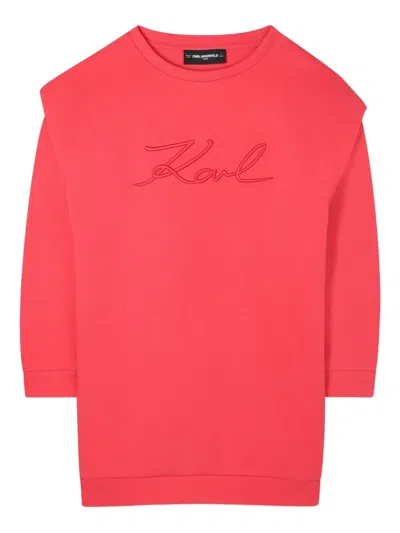 Karl Lagerfeld Embroidered-logo Sweatshirt Dress In Red