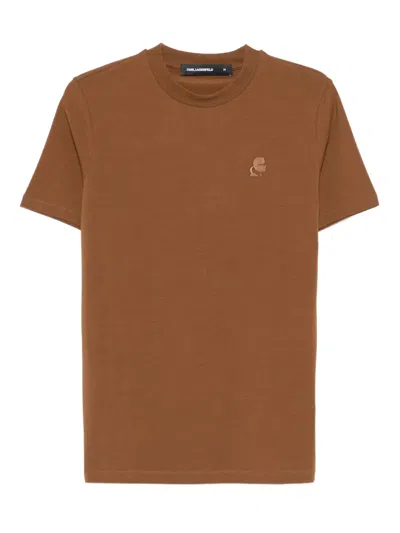 Karl Lagerfeld Embroidered Logo T-shirt In Brown