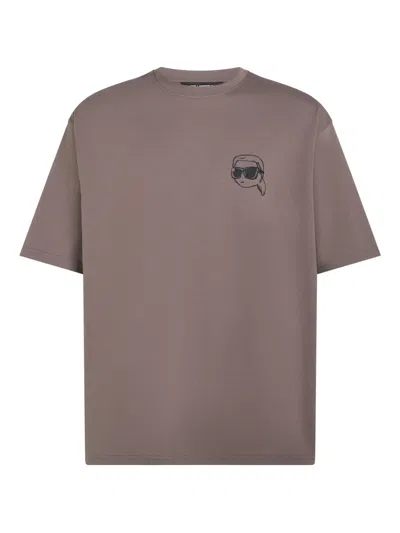 Karl Lagerfeld Embroidered-logo T-shirt In Gold