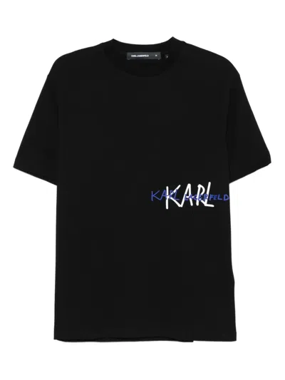Karl Lagerfeld Embroidered Logo T-shirt In Black