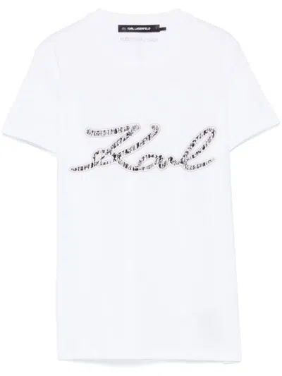 KARL LAGERFELD EMBROIDERED-LOGO T-SHIRT