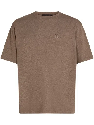 Karl Lagerfeld Embroidered-monogram T-shirt In Brown
