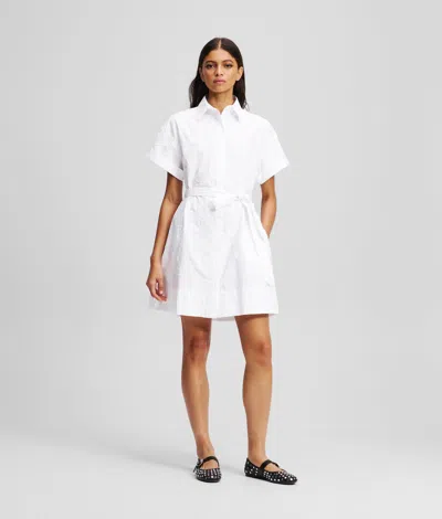 Karl Lagerfeld Embroidered Shirt Dress In White