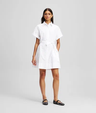 Karl Lagerfeld Embroidered Shirt Dress In White