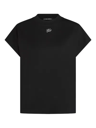 Karl Lagerfeld Embroidered Short-sleeved T-shirt In Black