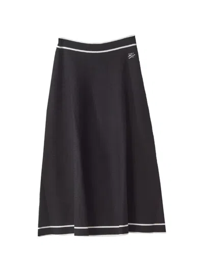 Karl Lagerfeld Embroidered-logo Knit Midi Kirt In Black