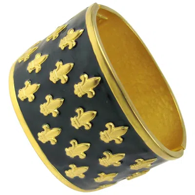 Pre-owned Karl Lagerfeld Enamel-gold Tone Fleur De Lis Massive Never Worn Bracelet 1990s In Brown