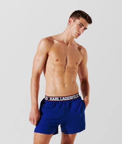 Karl Lagerfeld Essential Logo-print Swim Shorts In Blue