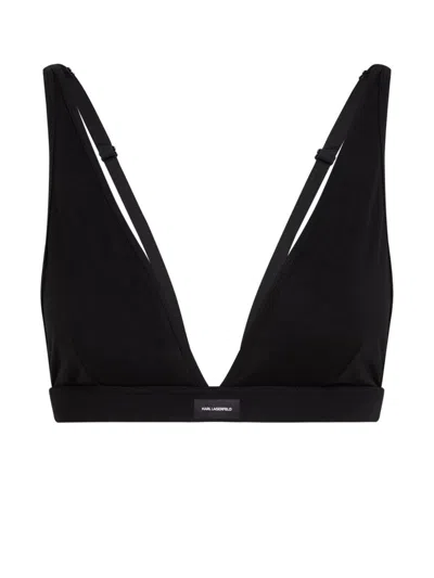 Karl Lagerfeld Essential-logo Plunge Bralette In 999 Black