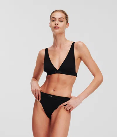 Karl Lagerfeld Essential Logo Plunge Bralette In Black