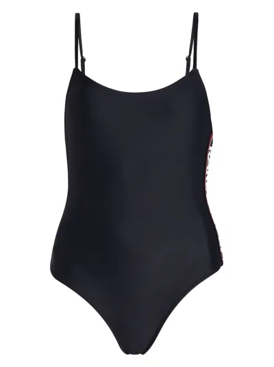 Karl Lagerfeld Logo-print Round-neck Swimsuit In Black