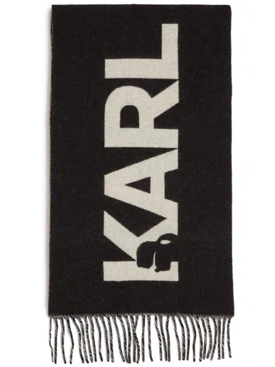 Karl Lagerfeld Essential Oversized-logo Scarf In 黑色