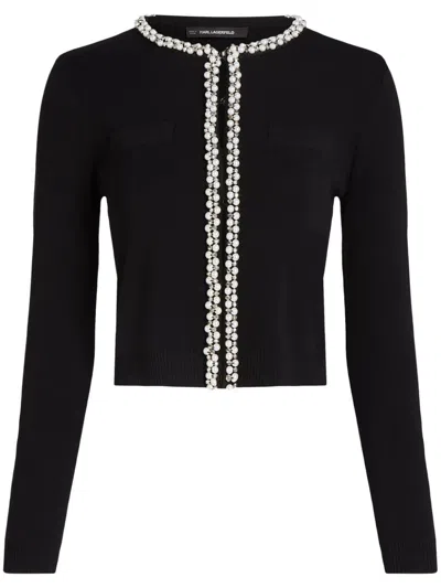 Karl Lagerfeld Essential Pearl-embellished Cardigan In Black