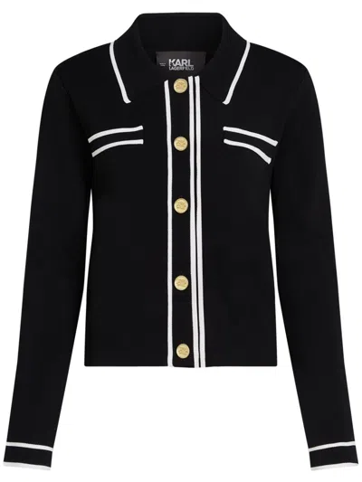KARL LAGERFELD ESSENTIAL PIPED-TRIM CARDIGAN