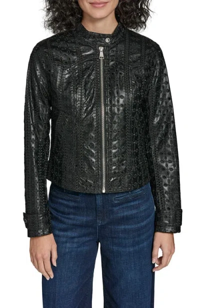 Karl Lagerfeld Eyelet Faux Leather Jacket In Black