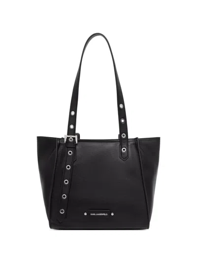 Karl Lagerfeld Eyelet-embellished Buckled Tote Bag In Black
