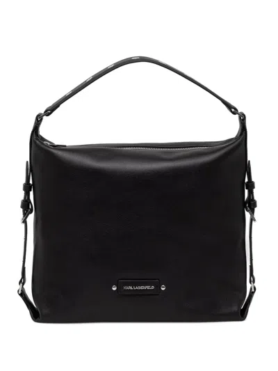 Karl Lagerfeld Eyelet-embellished Buckle-detail Tote Bag In Black