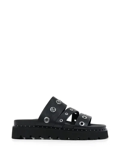 Karl Lagerfeld Eyelet-embellished Logo-plaque Flat Sandals In Black