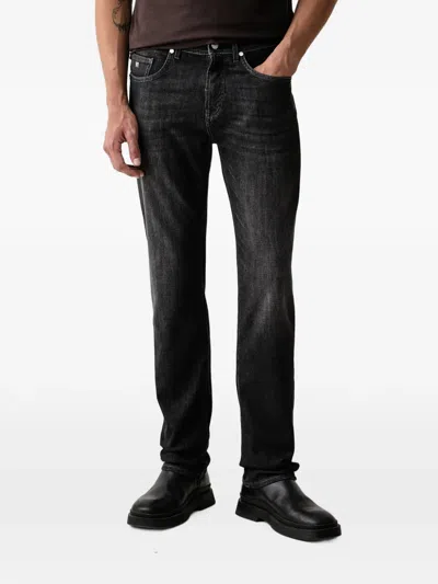 Karl Lagerfeld Faded Straight-leg Jeans In Black