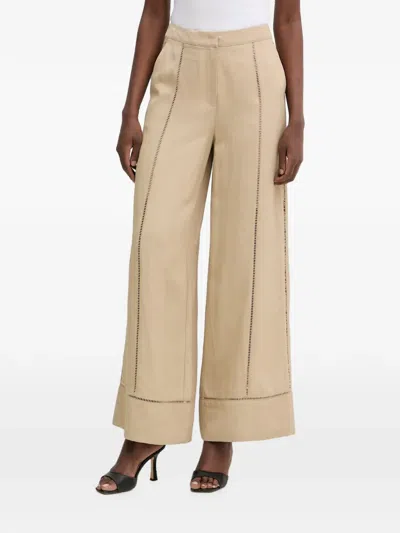 Karl Lagerfeld Faggoting-detail Wide-leg Trousers In Neutral