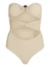 Karl Lagerfeld Lurex-charm Strapless Swimsuit In Neutrals