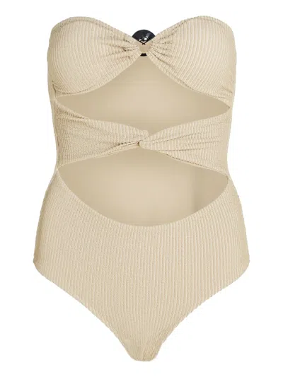 Karl Lagerfeld Lurex-charm Strapless Swimsuit In Neutrals