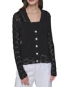 Karl Lagerfeld Fan Detail Button Up Sweater In Black