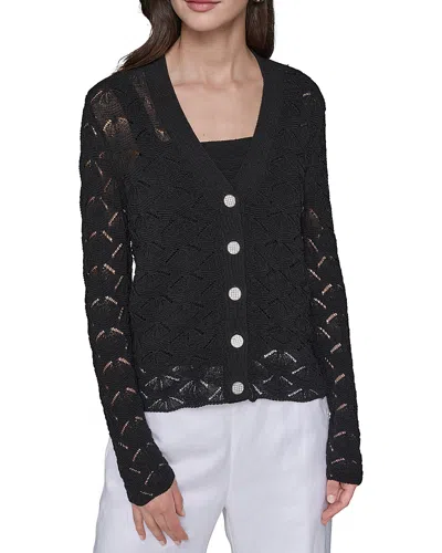 Karl Lagerfeld Fan Detail Button Up Sweater In Black