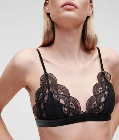 Karl Lagerfeld Fan-embroidered Triangle Bra In Black