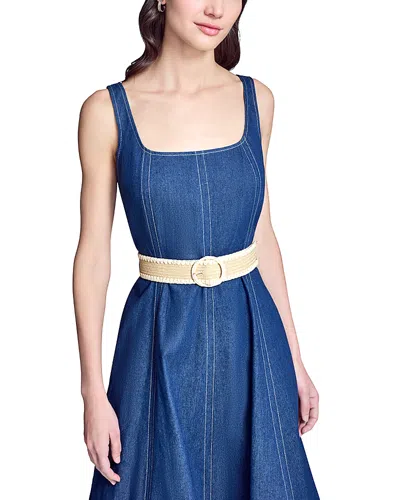 Karl Lagerfeld Faux Denim Midi Belted Dress In Blue